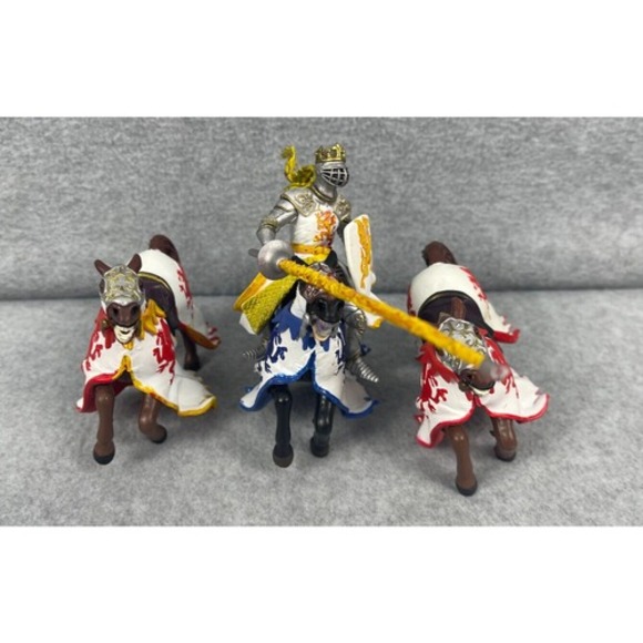 Lot of‎ 4 Papo Schleich Blue & Red Dragon Horse Figures 4" w Knight - Picture 1 of 6